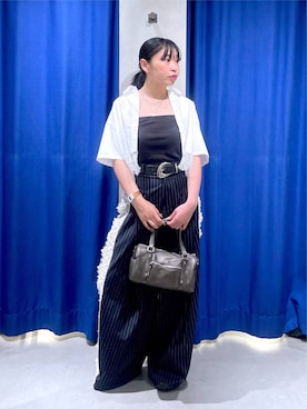 「PAGEBOY（ページボーイ）のヴィンテージバックルベルト（ベルト、ブラック系）」を使った、おつゆさん（レディース・158cm）の夏コーディネート