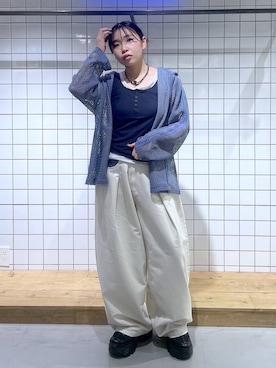 「PBLIM（ページボーイリム）の《UNISEX》メッシュフーディ（パーカー、ブルー系）」を使った、おつゆさん（レディース・158cm）の夏コーディネート