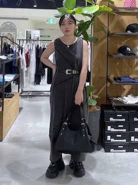 「PAGEBOY（ページボーイ）のプラットチャンキースニーカー（スニーカー、ブラック系）」を使った、おつゆさん（レディース・158cm）の夏コーディネート