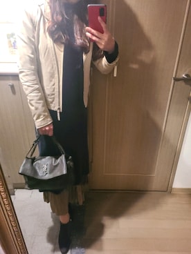 「アイテム（ブーティ、ブラウン系）」を使った、RIEさん（レディース・163cm）の秋コーディネート