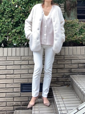 「ホワイトデニム」｜「アイテム（ノーカラーコート）」を使った、mikiさん（レディース・168cm）の秋コーディネート