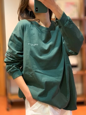 「アイテム（Tシャツ/カットソー、グリーン系）」を使った、mikiさん（レディース・168cm）の春コーディネート