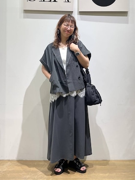 「BAYFLOW（ベイフロー）の[2WAYで使える]クシュショルダーパフキルトバッグ（ショルダーバッグ、ブラック系）」を使った、mocoさん（レディース・165cm）の夏コーディネート
