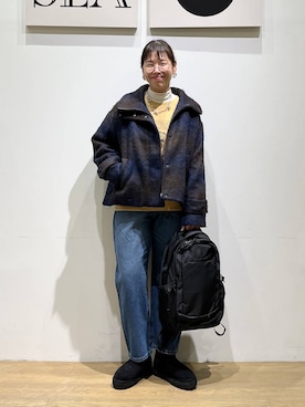 「アイテム（バックパック/リュック）」を使った、mocoさん（レディース・165cm）の秋コーディネート