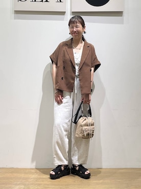 「bijorie（ビジュリィ）の【bijorie】[もちもちコットン]カップ付きヘンリーネックタンク／NEW BASIC（インナーウェア/肌着、ベージュ系）」を使った、mocoさん（レディース・165cm）の夏コーディネート