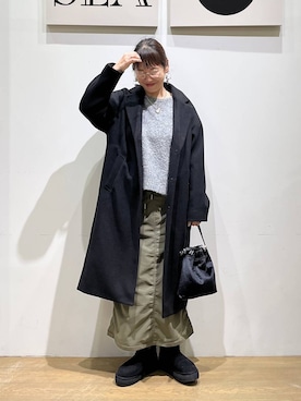 「BAYFLOW（ベイフロー）の[ストレッチ入り]裏起毛ベイカースカート（スカート）」を使った、mocoさん（レディース・165cm）の冬コーディネート