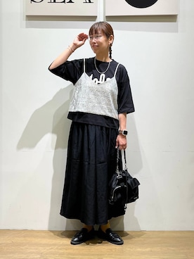 「アイテム（その他トップス、シルバー系）」を使った、mocoさん（レディース・165cm）の夏コーディネート