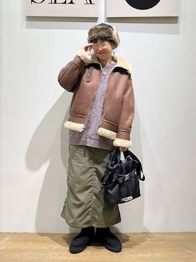 「BAYFLOW（ベイフロー）の[ストレッチ入り]裏起毛ベイカースカート（スカート）」を使った、mocoさん（レディース・165cm）の冬コーディネート