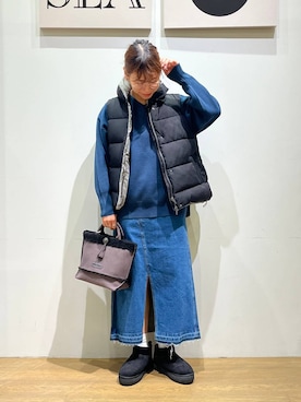 「Minnetonka（ミネトンカ）のアイテム」を使った、mocoさん（レディース・165cm）の秋コーディネート