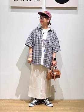 「アイテム（スカート）」を使った、mocoさん（レディース・165cm・40代）の夏コーディネート