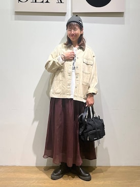 「アイテム（デニムジャケット）」を使った、mocoさん（レディース・165cm・30代）の秋コーディネート