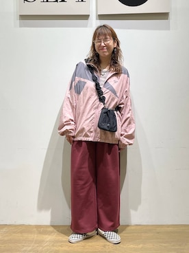 「アイテム（ジャケット/アウター、ピンク系）」を使った、mocoさん（レディース・165cm）の秋コーディネート