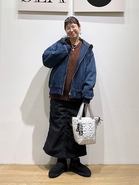 「BAYFLOW（ベイフロー）の[ストレッチ入り]裏起毛ベイカースカート（スカート）」を使った、mocoさん（レディース・165cm）の冬コーディネート