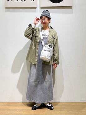 「アイテム（ジャンパースカート）」を使った、mocoさん（レディース・165cm）の夏コーディネート