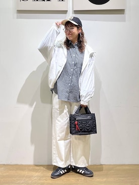 「BAYFLOW（ベイフロー）のアイテム（帽子）」を使った、mocoさん（レディース・165cm）の春コーディネート
