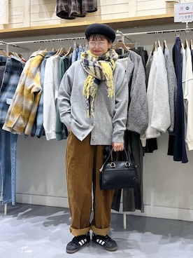 「アイテム（ハンチング/ベレー帽）」を使った、mocoさん（レディース・165cm・40代）の秋コーディネート