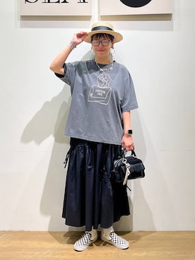 「niko and...（ニコアンド）のストローハット（ハット）」を使った、mocoさん（レディース・165cm）の夏コーディネート