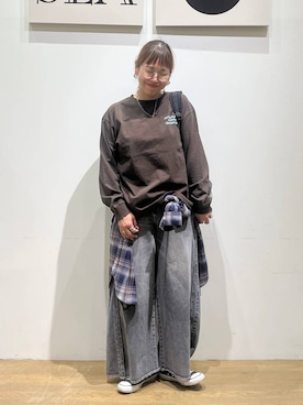 「BAYFLOW（ベイフロー）の[トレンドアイテム]撥水パッカブルバックパック（バックパック/リュック、ブラック系）」を使った、mocoさん（レディース・165cm）の夏コーディネート