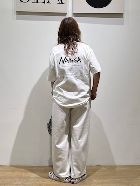 「BAYFLOW（ベイフロー）の[シルエットアレンジ可能♪]スウェットスラックス（スウェットパンツ、ベージュ系）」を使った、mocoさん（レディース・165cm）の夏コーディネート