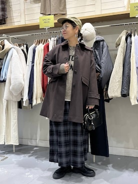 「アイテム（その他アウター、ブラウン系）」を使った、mocoさん（レディース・165cm）の冬コーディネート