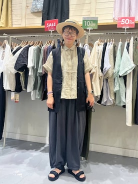 「アイテム（ハット）」を使った、mocoさん（レディース・165cm）の夏コーディネート