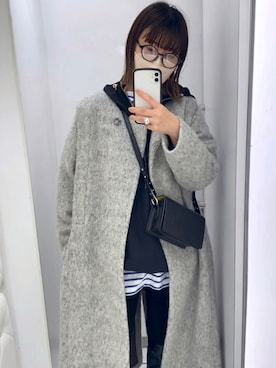 「アノラックパーカー」｜「アイテム（ノーカラーコート）」を使った、hazukinoさん（レディース・155cm）の冬コーディネート