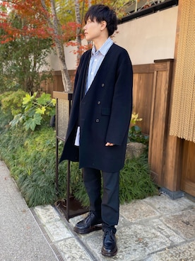 「MAISON SPECIAL（メゾンスペシャル）のアイテム（モカシン/デッキシューズ）」を使った、京極さん（メンズ・170cm）の冬コーディネート