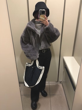 「アイテム（ジャケット/アウター、グレー系）」を使った、＊ さきっちょ ＊さん（レディース・159cm）の冬コーディネート