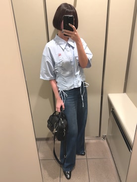 「woadblue（ウォードブルー）のアイテム（パンツ）」を使った、＊ さきっちょ ＊さん（レディース・159cm）の秋コーディネート