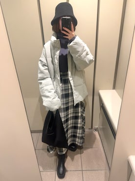 「ANGIE（アンジー）のアイテム（ダウンジャケット/コート）」を使った、＊ さきっちょ ＊さん（レディース・159cm）の冬コーディネート