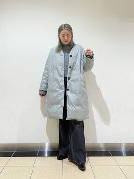 「ショート丈トップス」｜「アイテム（ノーカラーコート）」を使った、saori shikiさん（レディース・158cm）の冬コーディネート