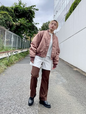 「Wrangler」｜「アイテム（ブルゾン）」を使った、saori shikiさん（レディース・158cm）の秋コーディネート