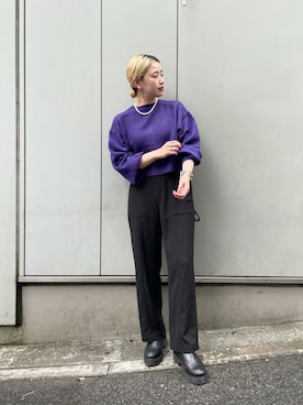 「パープル×黒」｜「アイテム（カーディガン/ボレロ）」を使った、saori shikiさん（レディース・158cm）の秋コーディネート