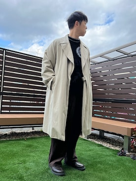 「COMOLI（コモリ）のアイテム（トレンチコート）」を使った、waseiさん（メンズ・175cm）の冬コーディネート