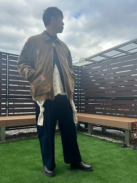 「STUDIO NICHOLSON（スタジオニコルソン）のアイテム（その他パンツ、ブルー系）」を使った、waseiさん（メンズ・175cm）の冬コーディネート