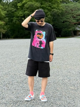 「RACAL（ラカル）のアイテム（ニットキャップ/ビーニー）」を使った、dosei_モノトーンコーデさん（メンズ・168cm）の夏コーディネート