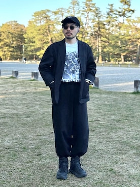 「GU（ジーユー）のアイテム（キャップ）」を使った、dosei_モノトーンコーデさん（メンズ・168cm）の春コーディネート