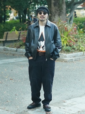 「アイテム（ニットキャップ/ビーニー）」を使った、dosei72_モノトーンおじさんさん（メンズ・168cm）の秋コーディネート