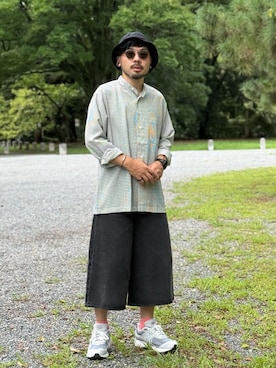 「アイテム（ハット、ブラック系）」を使った、dosei_モノトーンコーデさん（メンズ・168cm）の夏コーディネート