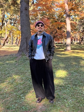 「アイテム（ライダースジャケット）」を使った、dosei72_モノトーンおじさんさん（メンズ・168cm）の冬コーディネート