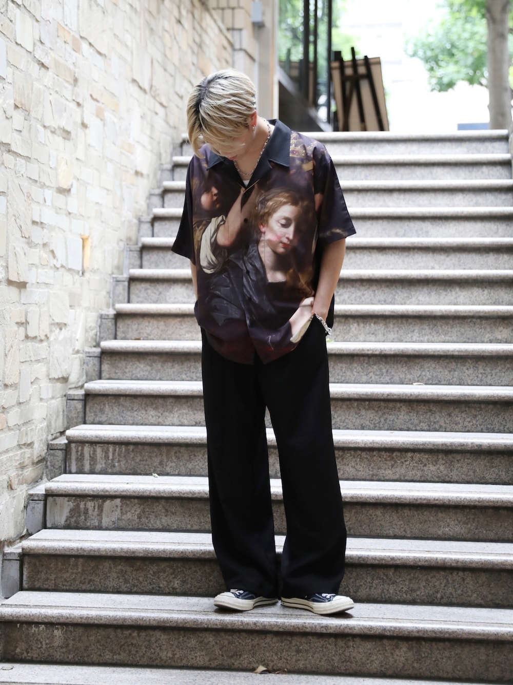 「シャツスタイル、ストリート、カジュアル、スラックス」｜「LEGENDAのMUSEUM "Princess" S/S Shirts（シャツ/ブラウス、その他）」を使った、LEGENDA_TOKYOさん（メンズ・177cm）の夏コーディネートの1枚目の写真