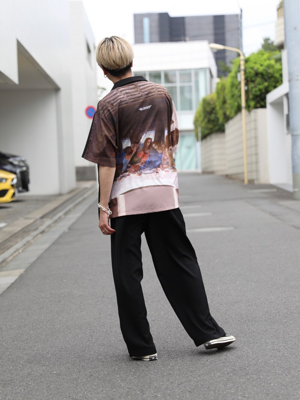 「シンプルコーデ、ストリート、モードストリート、シャツスタイル、お洒落さんとつながりたい」｜「LEGENDAのMUSEUM "BLESSED" S/S Shirts ＊（シャツ/ブラウス、その他）」を使った、LEGENDA_TOKYOさん（メンズ・177cm）の夏コーディネートの1枚目の写真