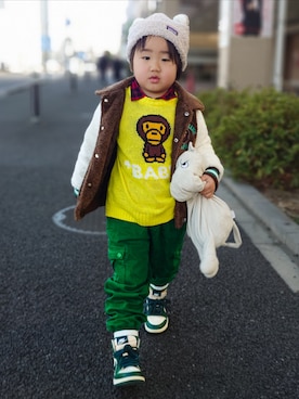 「A BATHING APE（アベイシングエイプ）のアイテム」を使った、minimodeさん（キッズ・110cm）の冬コーディネート