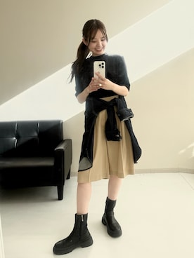 「nissen（ニッセン）のリネン混バミューダパンツ（UVカット・接触冷感）＜大きいサイズ有＞（パンツ、ベージュ系）」を使った、ゆらりさん（レディース・154cm）の秋コーディネート