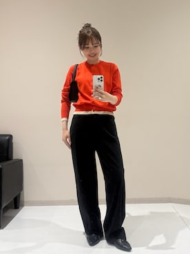 「nissen（ニッセン）のひんやりワイドパンツ（接触冷感・UVカット・ストレッチ）（フルレングス）＜大きいサイズ有＞（パンツ、ブラック系）」を使った、ゆらりさん（レディース・154cm）の夏コーディネート