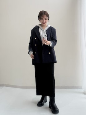 「nissen（ニッセン）のスエード調タイトスカート＜大きいサイズ有＞（スカート、ブラック系）」を使った、ゆらりさん（レディース・154cm）の秋コーディネート