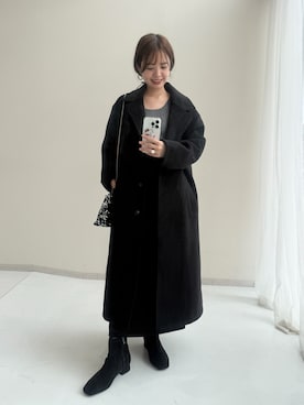 「nissen（ニッセン）のスエード調タイトスカート＜大きいサイズ有＞（スカート、ブラック系）」を使った、ゆらりさん（レディース・154cm）の秋コーディネート