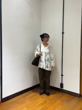 「URBAN RESEARCH（アーバンリサーチ）のオープンカラーレースシャツ（シャツ/ブラウス、ホワイト系）」を使った、シナガワさん（レディース・158cm）の夏コーディネート