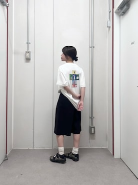 「URBAN RESEARCH DOORS（アーバンリサーチドアーズ）の『別注』Savignac×DOORS　プリントTシャツ（Tシャツ/カットソー、ホワイト系）」を使った、runa さん（レディース・155cm）の夏コーディネート