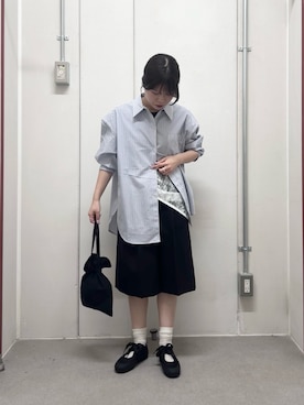 「URBAN RESEARCH DOORS（アーバンリサーチドアーズ）の『速乾/イージーケア/UVカット』『UR TECH』Aircareリングドットシャツ（シャツ/ブラウス、ブルー系）」を使った、runa さん（レディース・155cm）の夏コーディネート